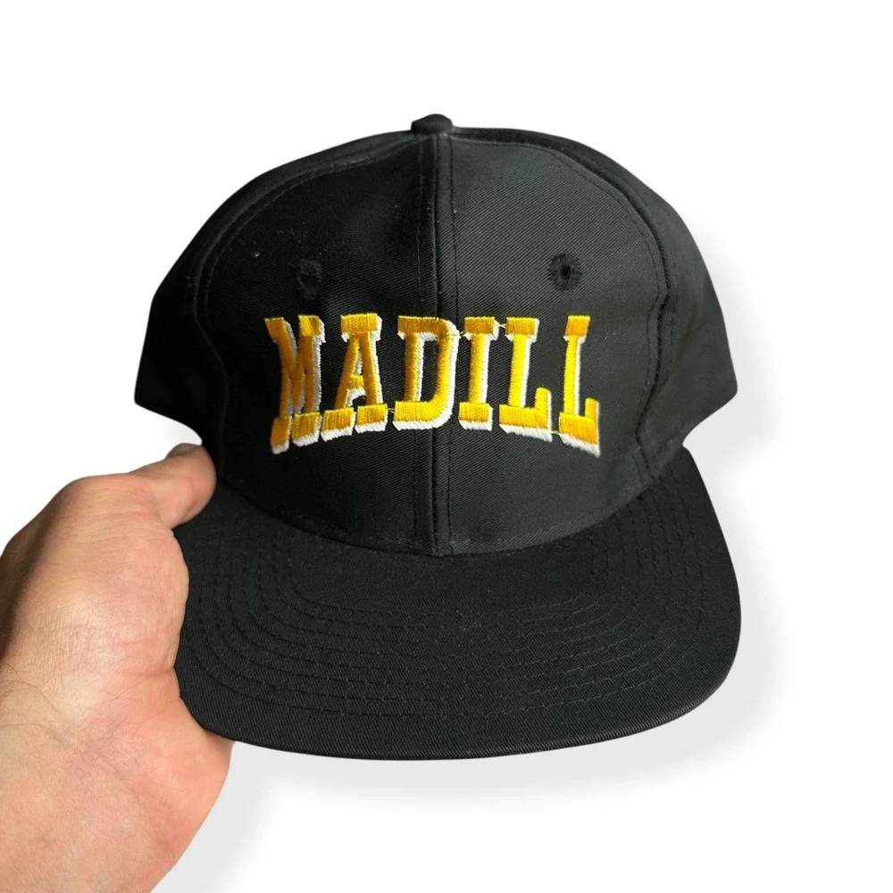 Vintage‎ 90's Madill Oklahoma Wildcats Embroidered Black Yellow Snapback Hat Cap
